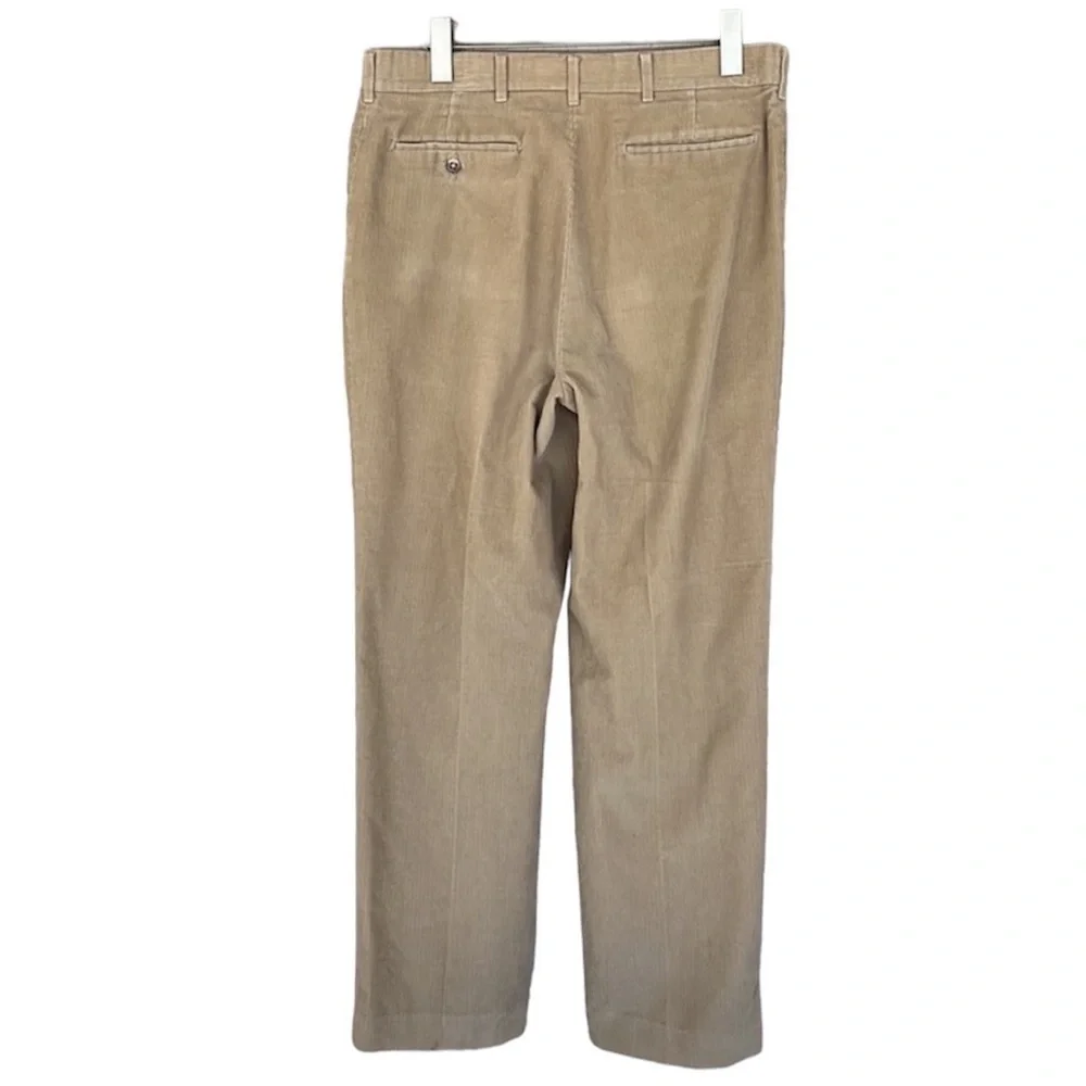 Haggar Men’s Wide Wale Corduroy Pleated Pants Tan Khaki 34x30 USA